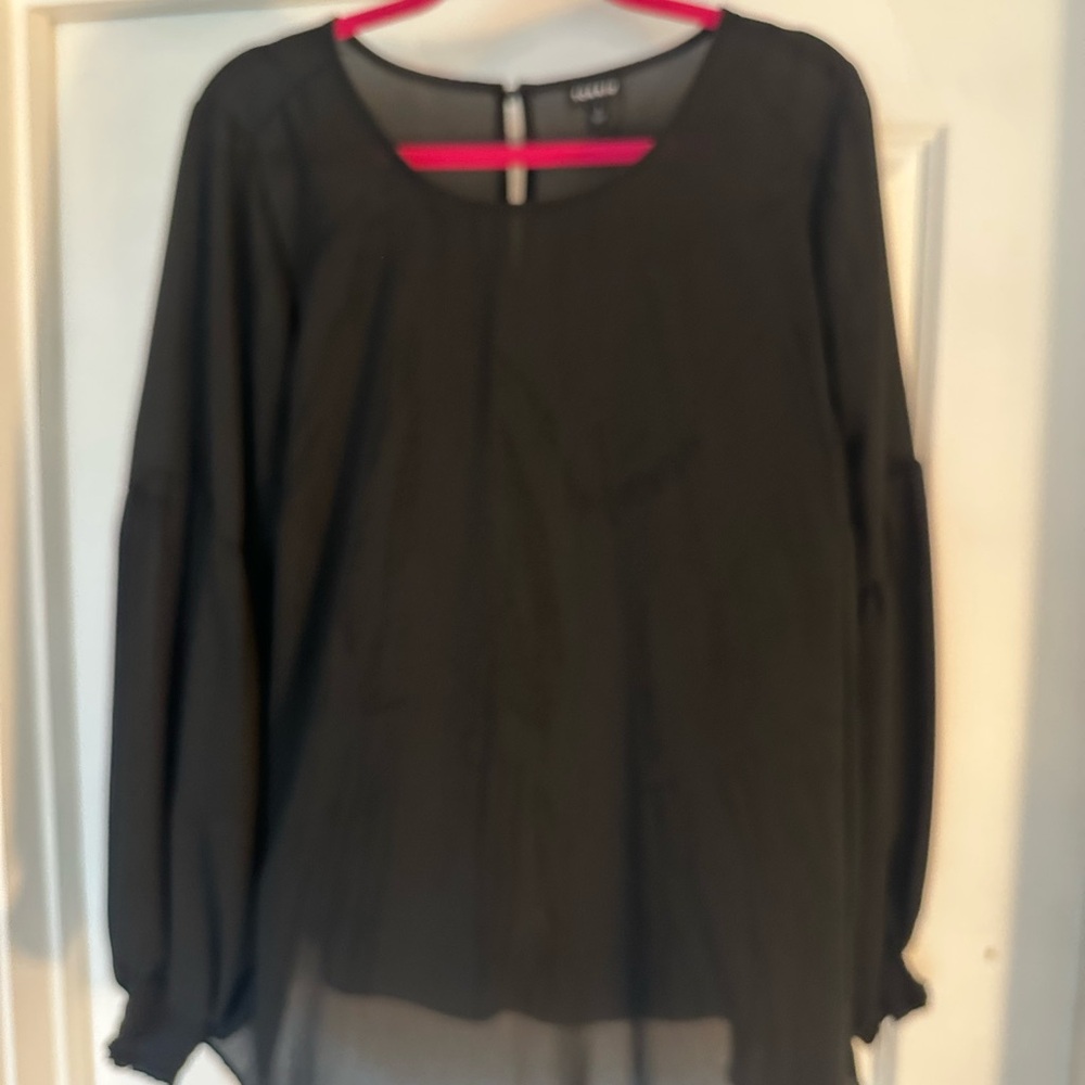 torrid Black Sheer Long-Sleeve Blouse with Keyhole Detail
